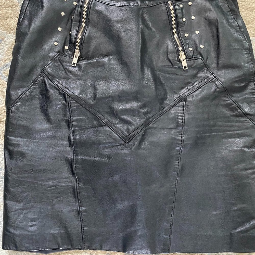 Biker Vintage 80's Studded Black Leather Skirt